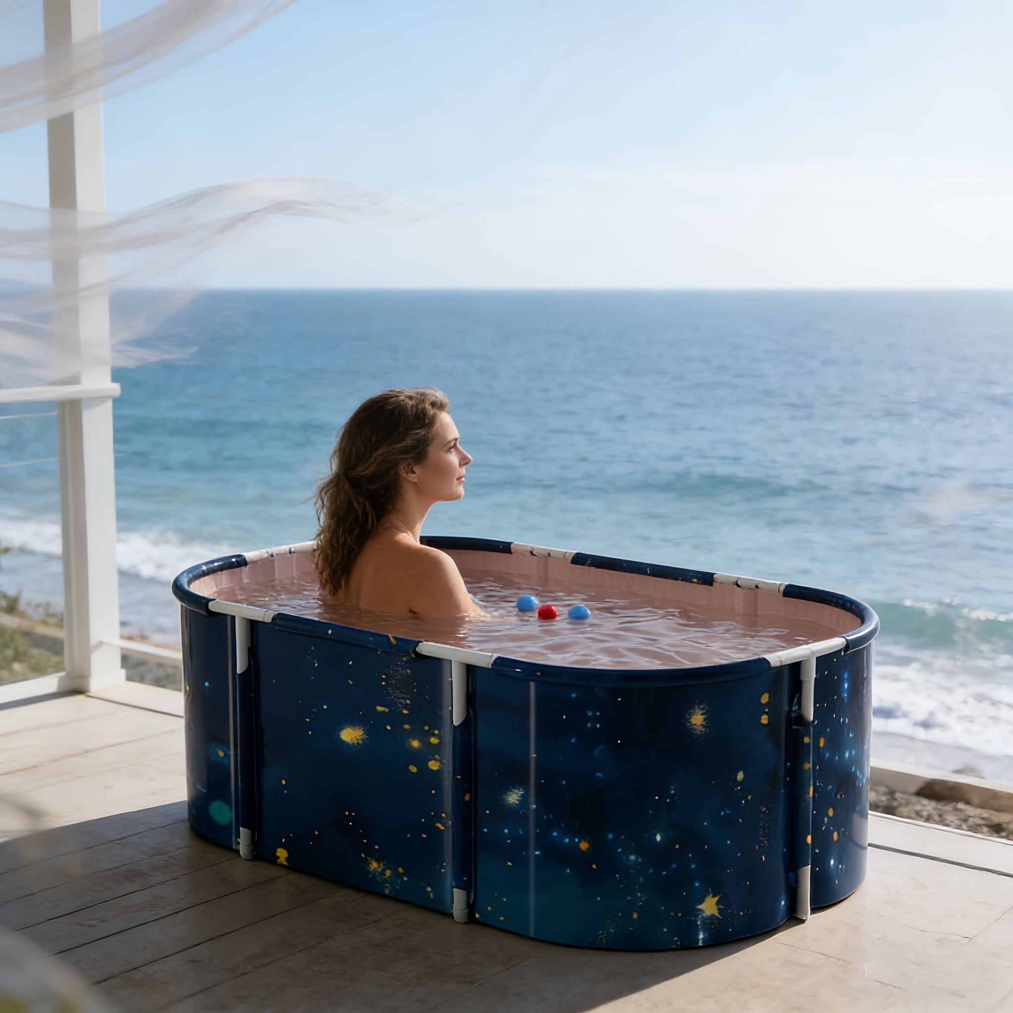 Foldable Non-Inflatable Bathtub, Starry Sky Pattern Design, Portable Thickened Bath Tub, Durable Wear-Resistant Material, Ideal for Home Spa, Adult & Family Bathing, Pet Washing & Indoor/Outdoor Use