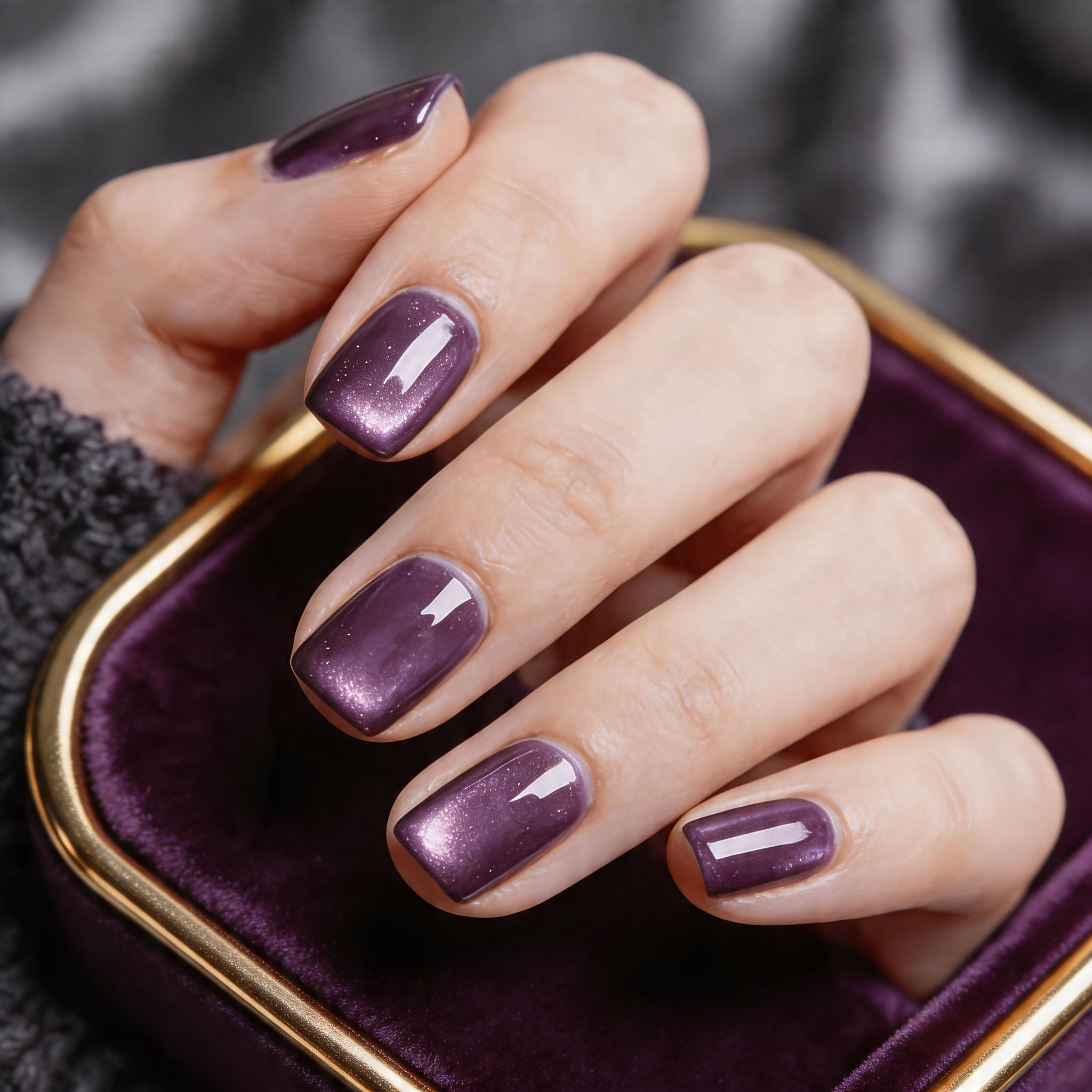 TEMU 30pcs Elegant Temperament Purple Acrylic Shimmering Cat Round Press-on Nails, Full Coverage Reusable Cat Eye Nails, Suitable For Women's, Daily,