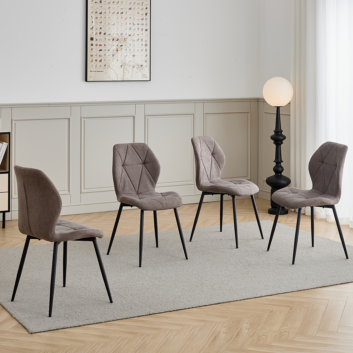 Image of Egoonm Set Of 4 Linen Fabric Dining Chairs Chairs Kitchen Chairs With Metal Feet - 150kg Heavy Capacity, Ergonomic High Backrest & Plush Cushion For Kitchen, Living Room, Dining Room