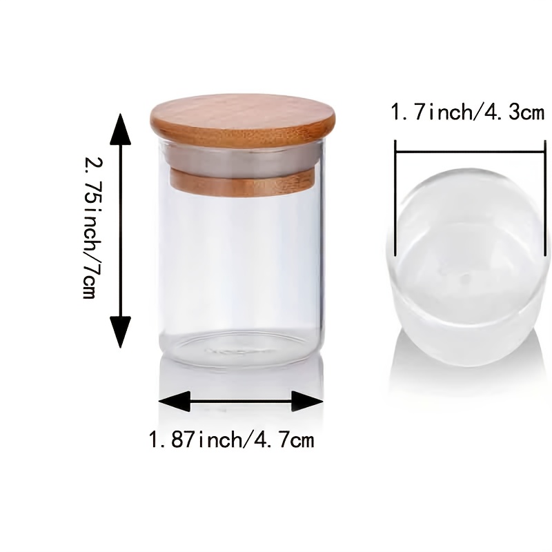Tarros de Vidrio Borosilicato Transparente de 2oz con Tapas de Silicona de Bambú Selladas (Paquete de 6)
