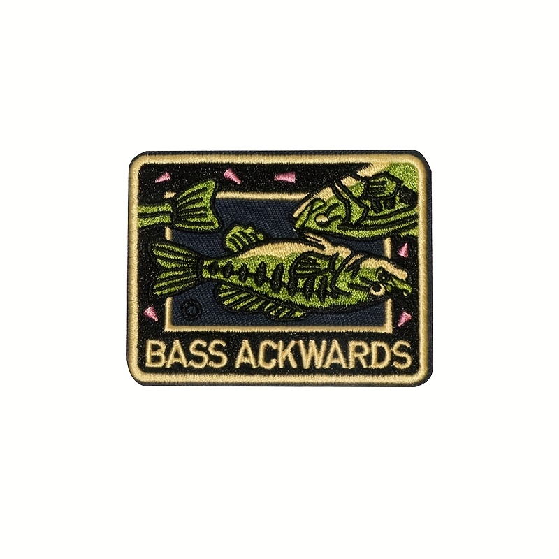 TEMU 1pc Floating Embroidered Patch - Design With " Ackwards" Text, Iron-on Style, Perfect For Fishing Gear Or Outdoor Gear Decor, Outdoor Gear