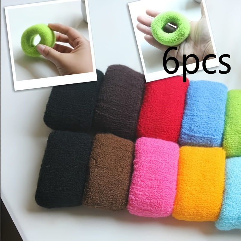 TEMU 6pcs Large Towel Thickened Hair Bun Hair Tie Elastic Hair Band Does Not Hurt Hair Additions Hair Additions Leather Case Seamless