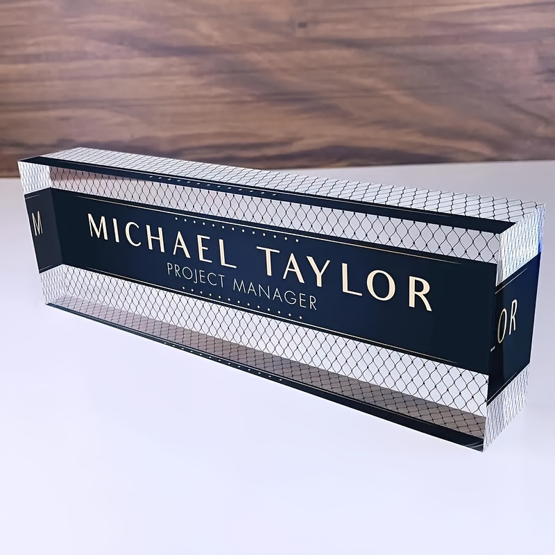 

Custom Acrylic Desk Name Plate With Grid Design - Personalized Office Desk Sign, Elegant Professional Look For Project Manager Michael Taylor