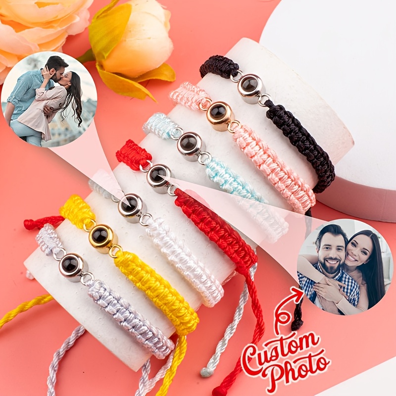 

Custom Photo Projection Woven Rope Bracelet, Stainless Steel, Funky Style, Beads, For Couples, Ideal For Christmas, Valentine's, Day Gifts