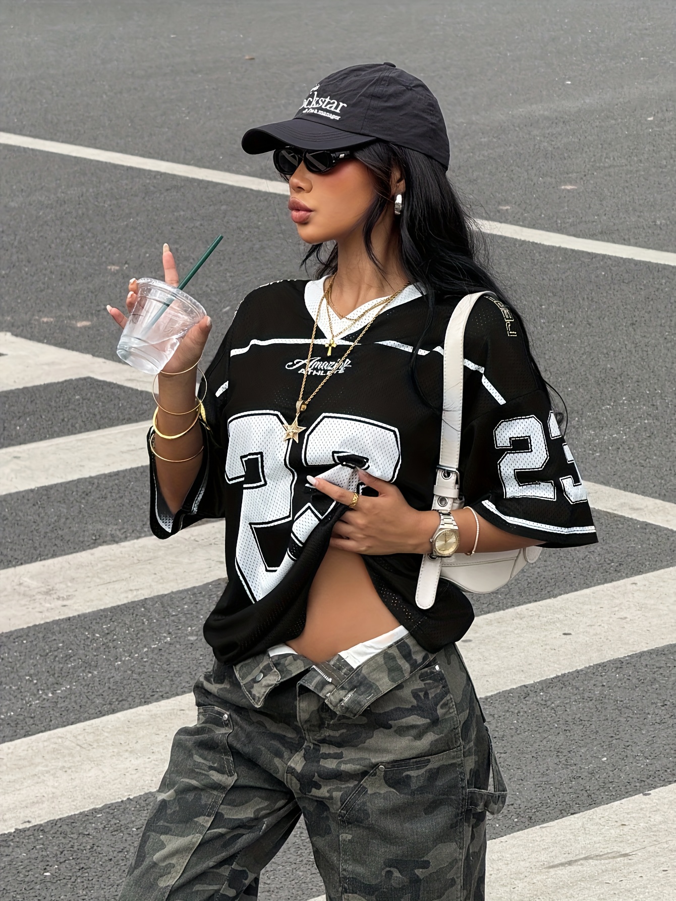 womens v neck capri t shirt loose short sleeve contrast Temu Oman