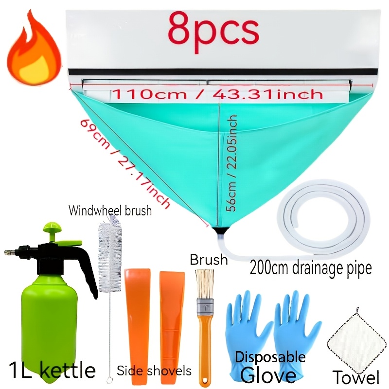TEMU Ensemble de 3 ou 8 pièces pour le nettoyage des climatiseurs d'été. Couvercle pour murales. Outils réutilisables pour des climatiseurs.