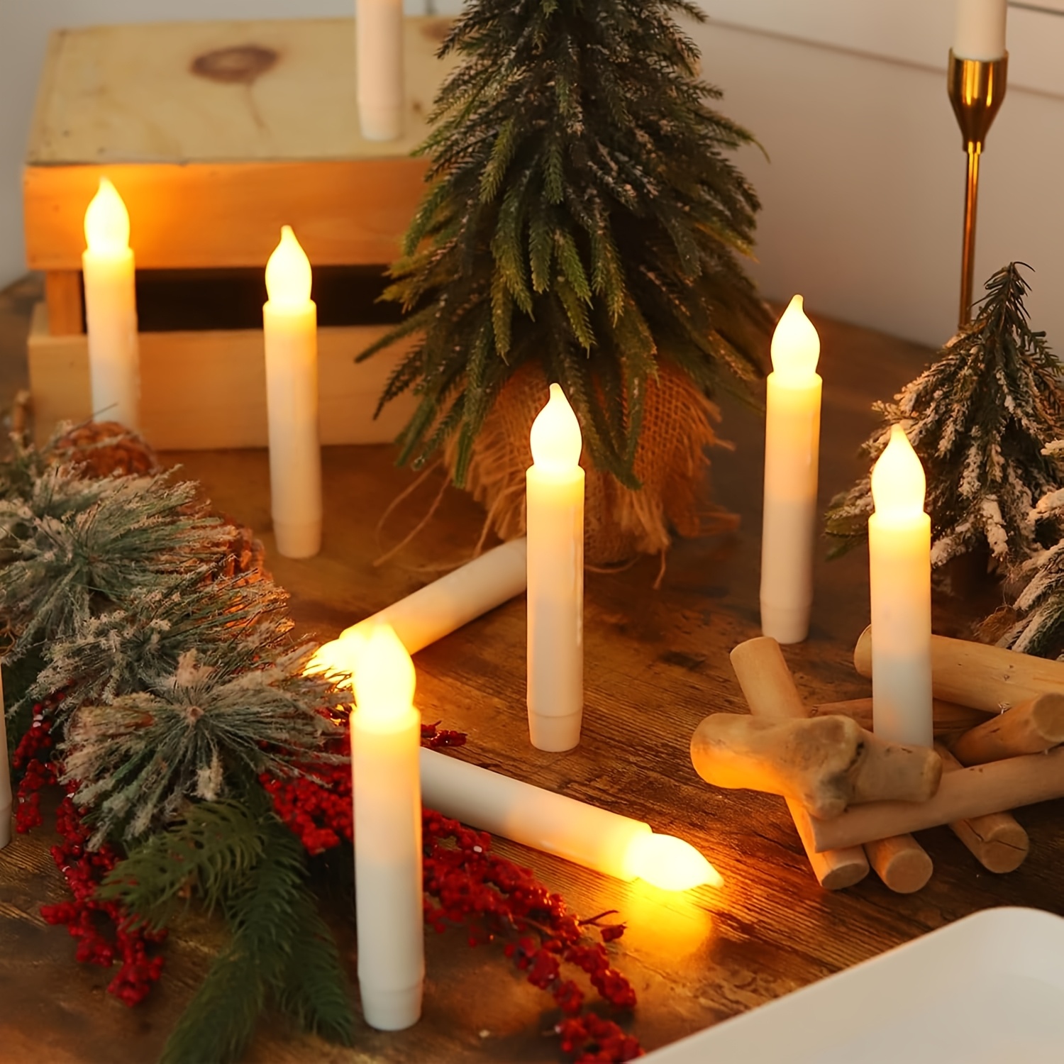 TEMU Bougies Lumineuses Flamme, Bougies Artificielles Chaudes et Scintillantes à Piles pour Décoration Intérieure de Noël, Halloween, Fête, Festival,