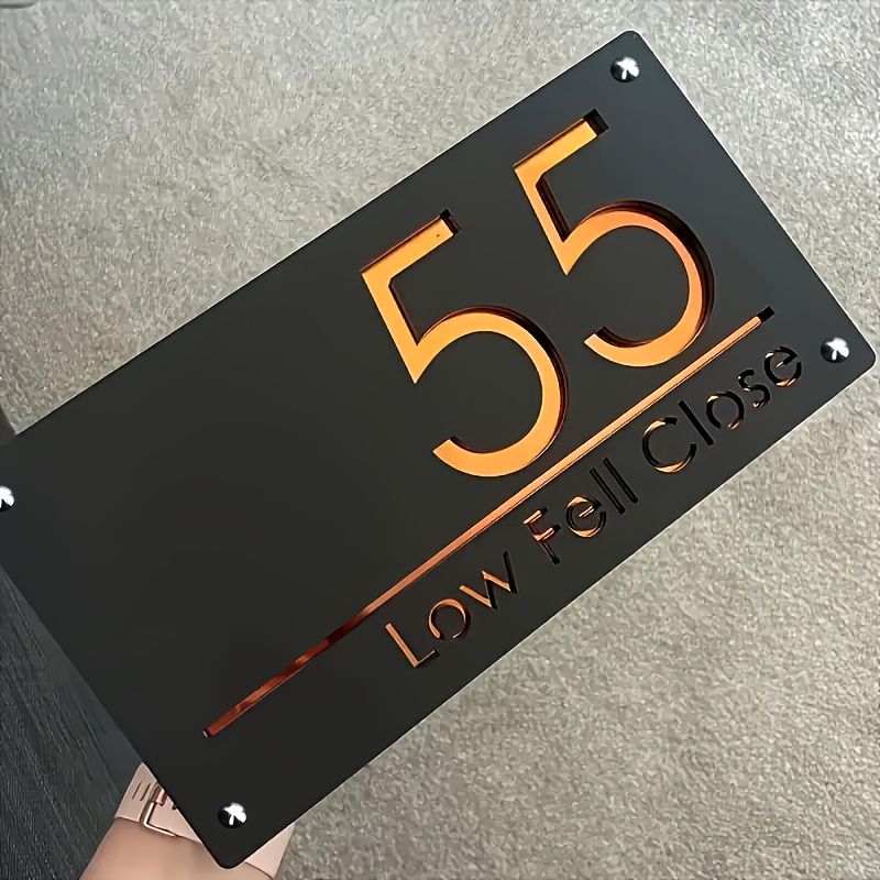 

1pc Deluxe Custom Double Acrylic Door Plate, Personalized Weatherproof Uv Address Sign, Easy Wall Mount, Metal Look, Outdoor Use, No Power Supply Needed