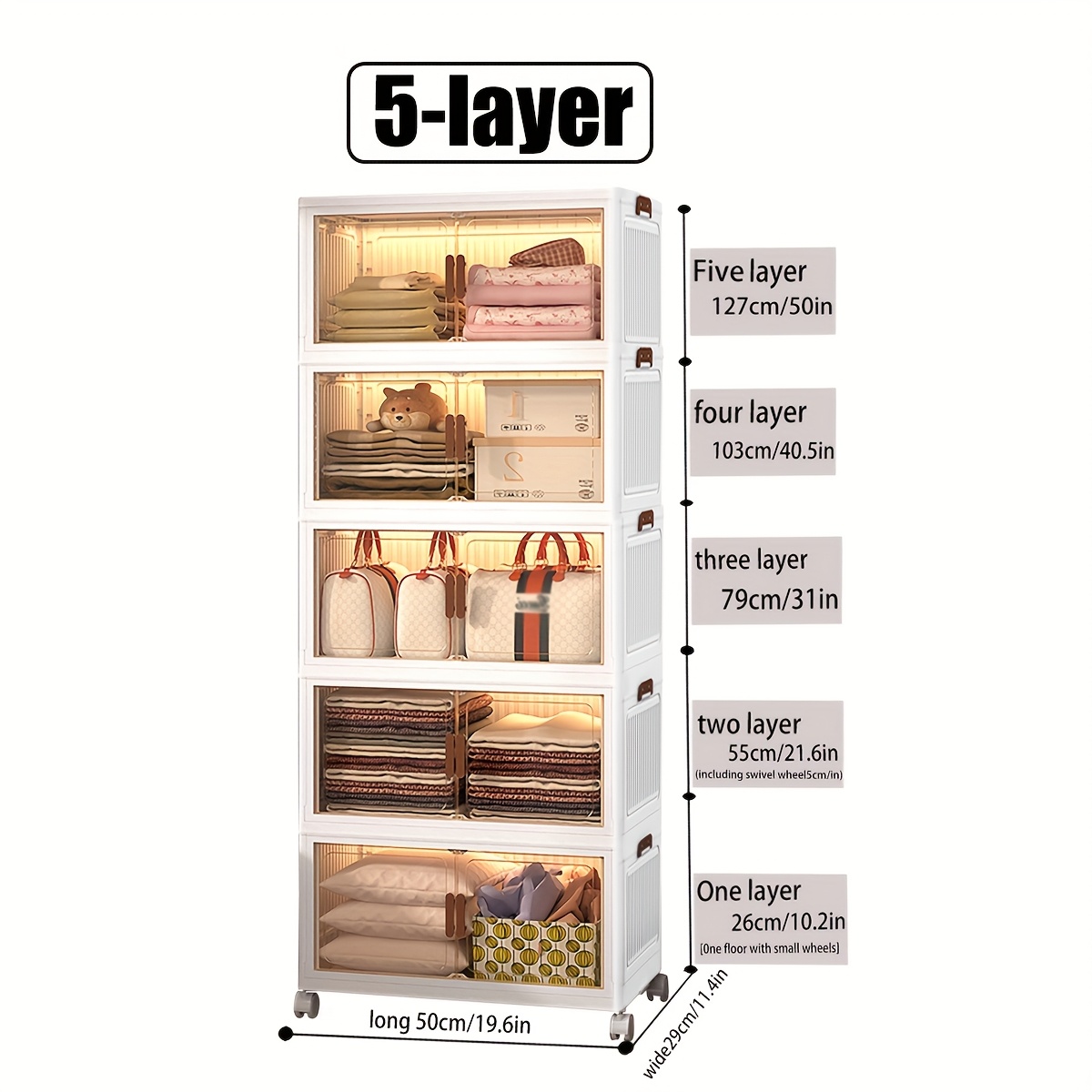 45/50Cm Oversized Folding Storage Cabinets with Wheels And LIDS - Foldable And Stackable Plastic Bins, Storage Cabinets for Household Storage And Organizing Appliances, Folding Storage Bins for Closets, Bedrooms, Kitchens, Office Storage