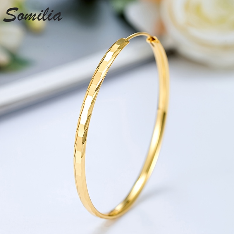 Women's Large Shiny Trendy Golden Earrings, Elegant Additions