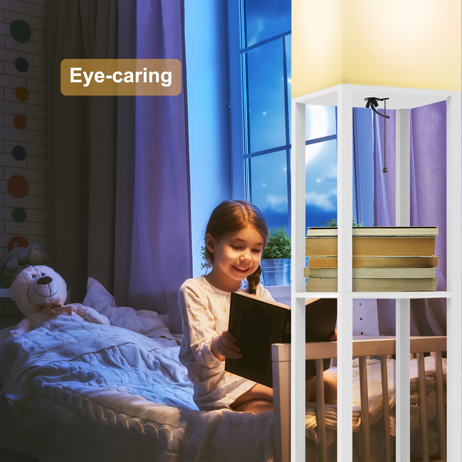 Single 62.9-inch Floor Lamp with Shelf, Solid Wood, Includes Bulb, Ideal for Halloween, Christmas, and Other Holidays