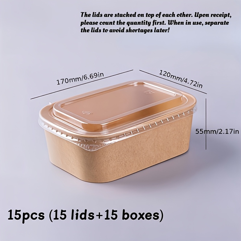 Image of 15 Lunch Boxes (15 Lids+15 Boxes) - Food Grade Paper Bowls With Lids, Microwave And Refrigerator Safe Meal Preparation Containers For Salads, Dining, And Takeout