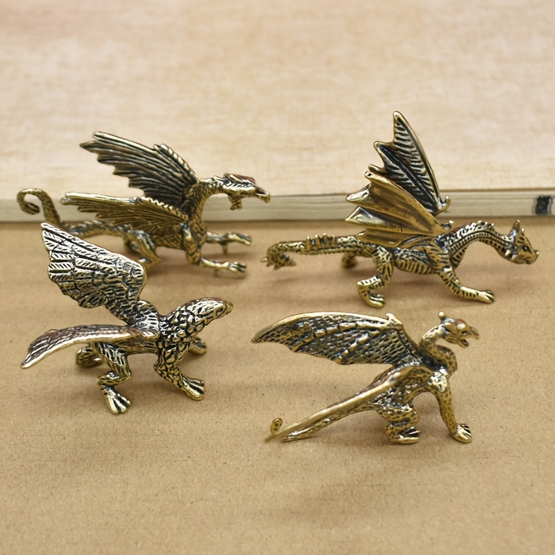 

Set Of 2 Vintage Brass Dragon Figurines, Copper , Rustic Style Collectible Desk Decor, For Home, Office, And Room Types, Tea Enthusiasts And Fantasy Collectors