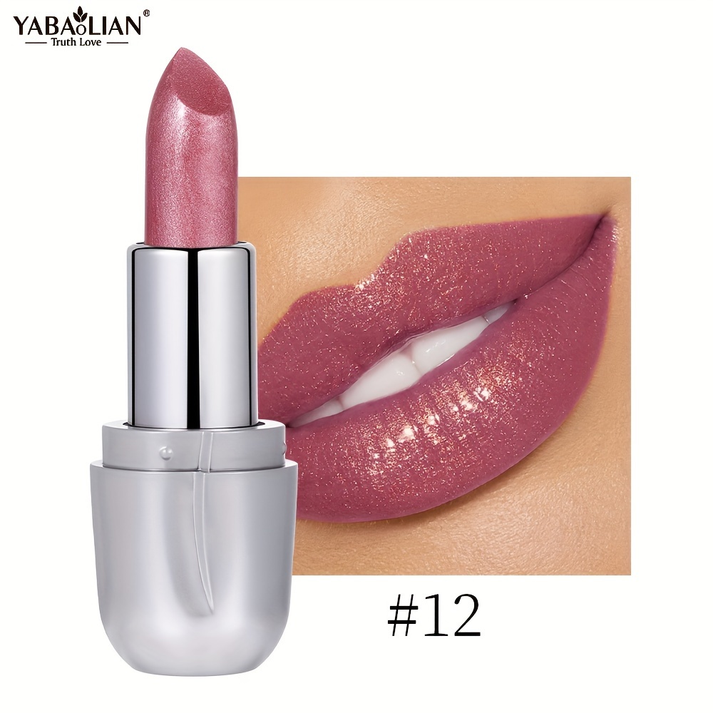 Image of Pearlescent Lipstick Long-lasting Waterproof Glitter Lipstick Shimmer Pearlescent Shiny Metallic Pink Lipstick Women's Valentine's Day Gift (y0142b-2)