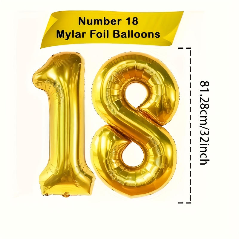 Image of 2pcs/set, Giant 32-inch Black/ Balloons With 1 And 8, Suitable For 18th Birthday Parties, Gatherings, Engagements, Weddings, Anniversaries, Celebrations, Decorations, And Photo Props.