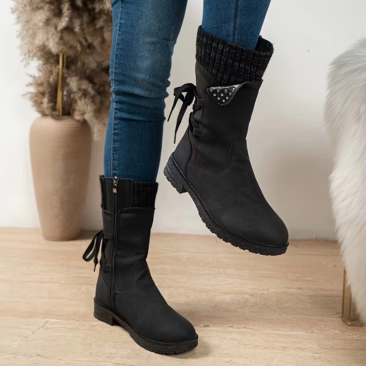 womens vintage   calf knitted boots Product details 2