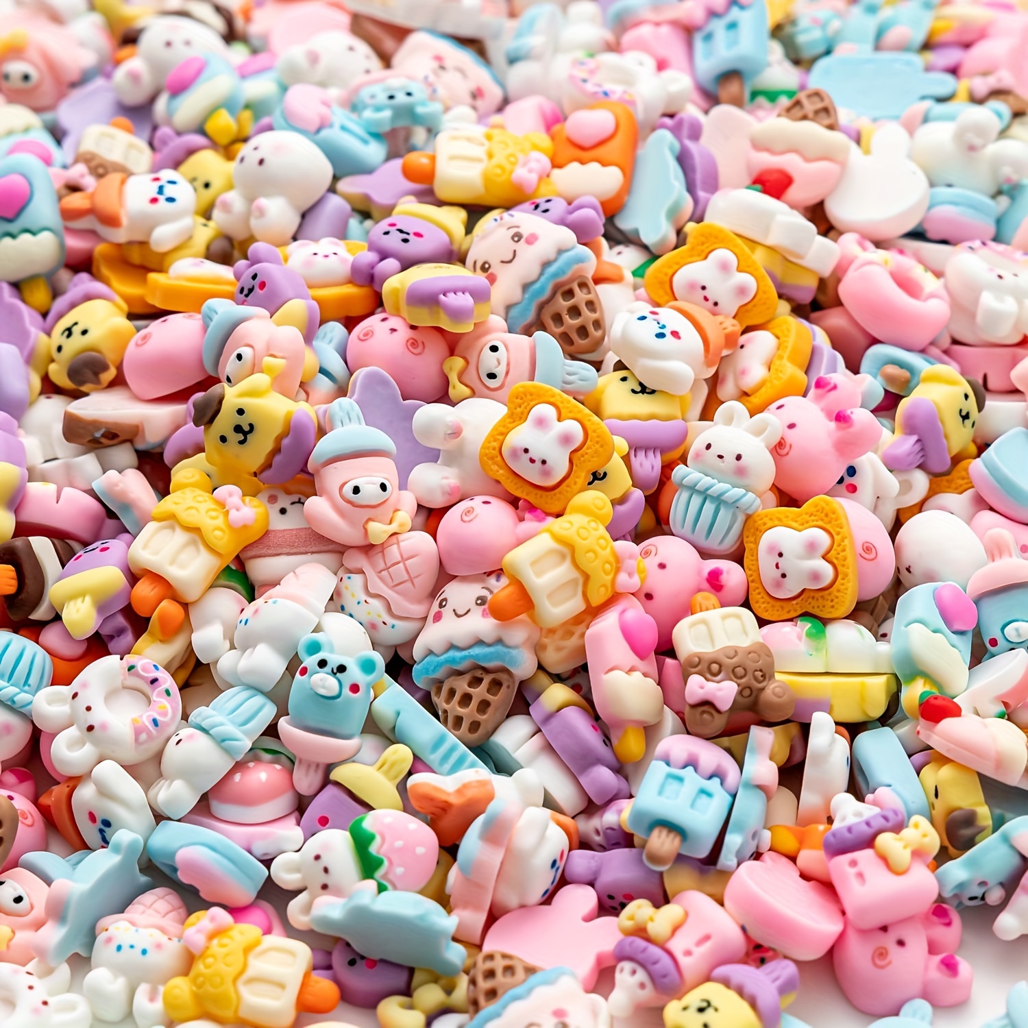 

50/100pcs Slime Charms Animal Cute Set -mini Size Mixed Lot Ice Cream Cookie Assorted Resin Flatback Cute Sets For Crafts Making, Decorations, Scrapbooking, Embellishments, Hair Clip