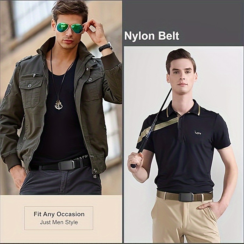 Men's Canvas Belt w/ Automatic Buckle for Work & Outdoor Training