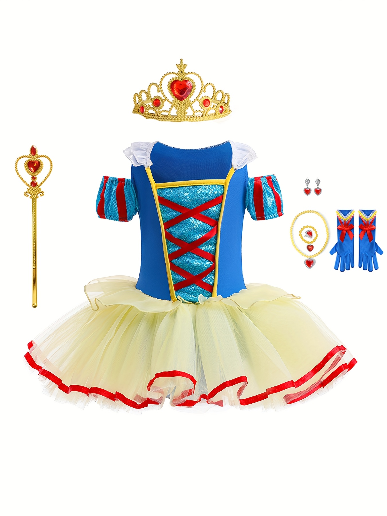 Girls Princess Dress Set with Accessories Tiara Wand Gloves Necklace for  Halloween Girls Birthday Christmas Party