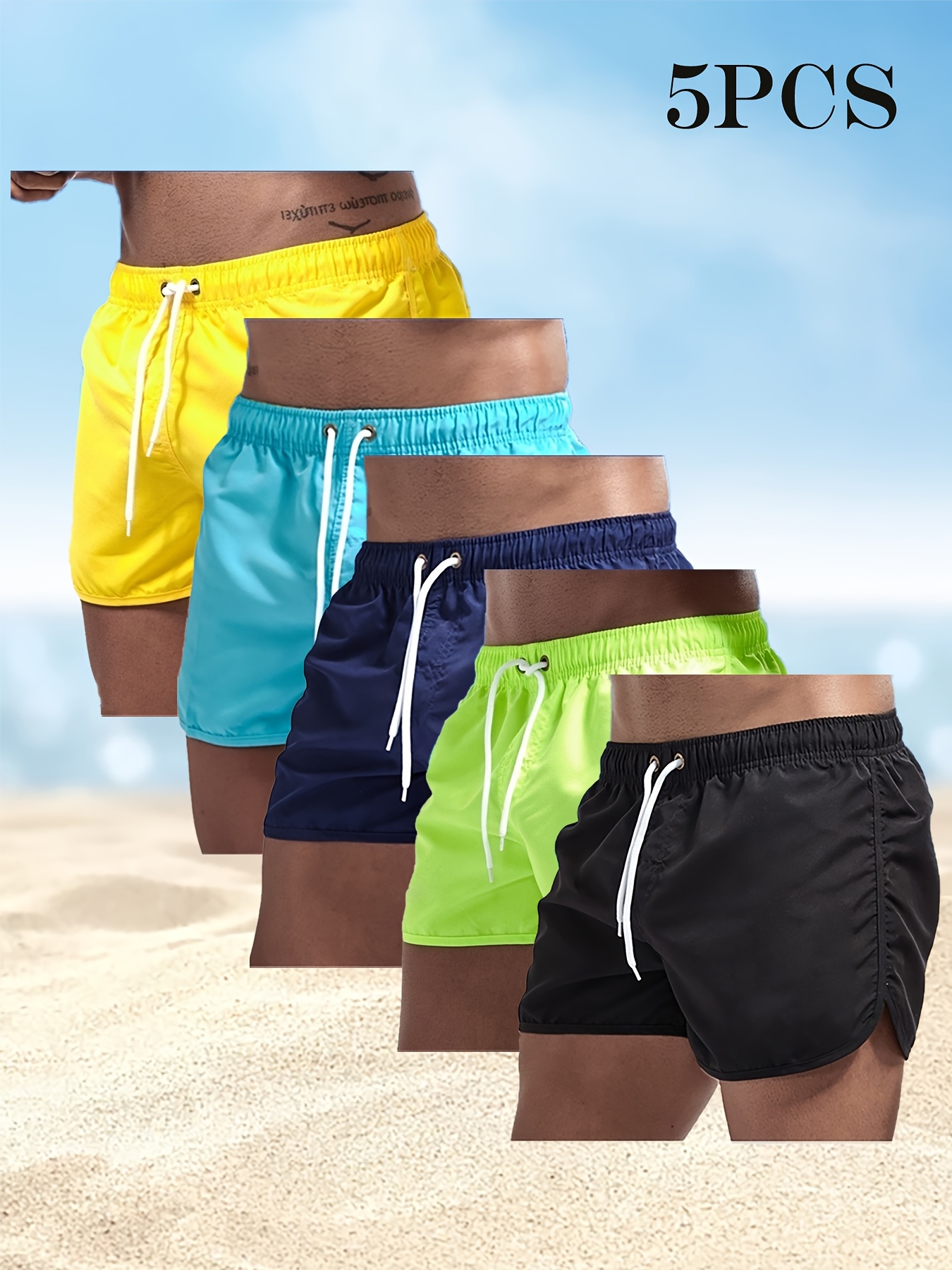 Men's Quick-Dry Board Shorts with Pockets & Drawstring