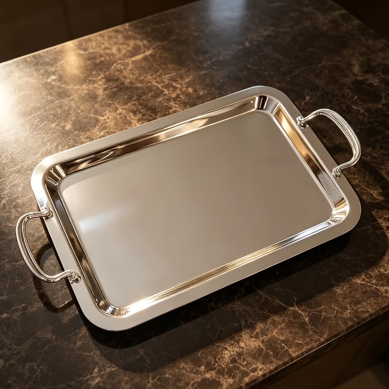 TEMU 1pc Silvery Metal Ramadan Festival Tray With
