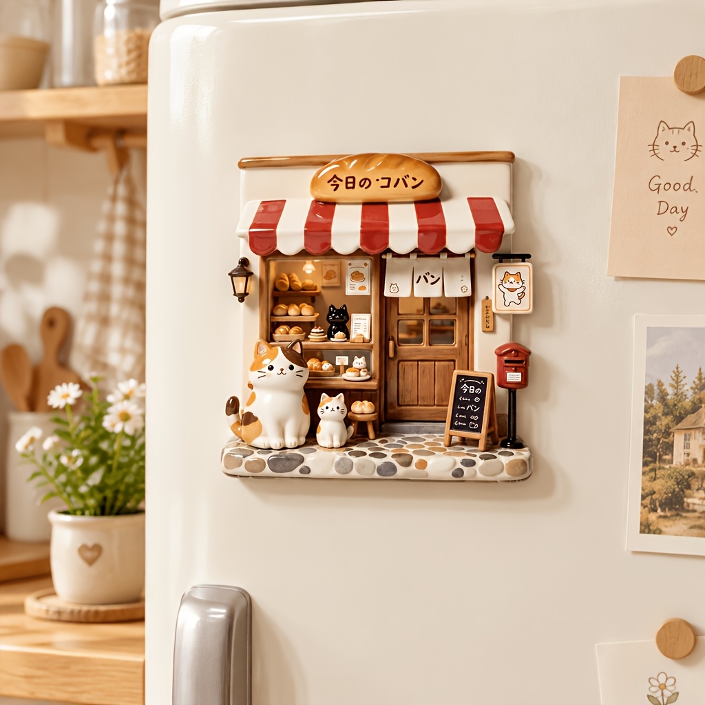 TEMU Resin 3d Embossed Cat Bakery Refrigerator Magnet, Kitchen Fridge Decoration, Ornament, Cute Commemorative Small Gift