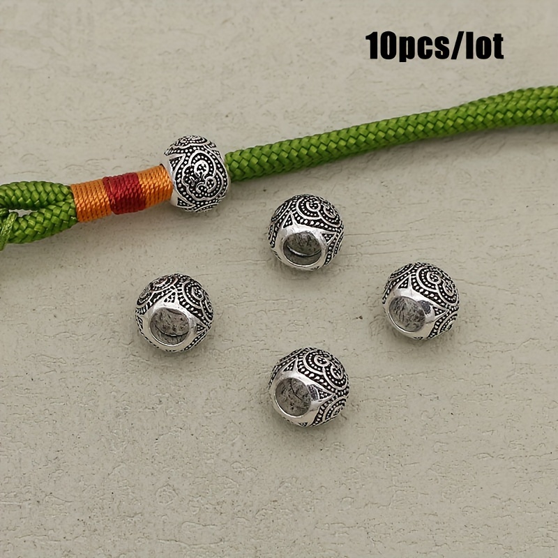 

10pcs Vintage Floral Zinc Alloy Beads With Large Holes For Jewelry Making - Ideal For Bracelets, Necklaces & Craft Accessories