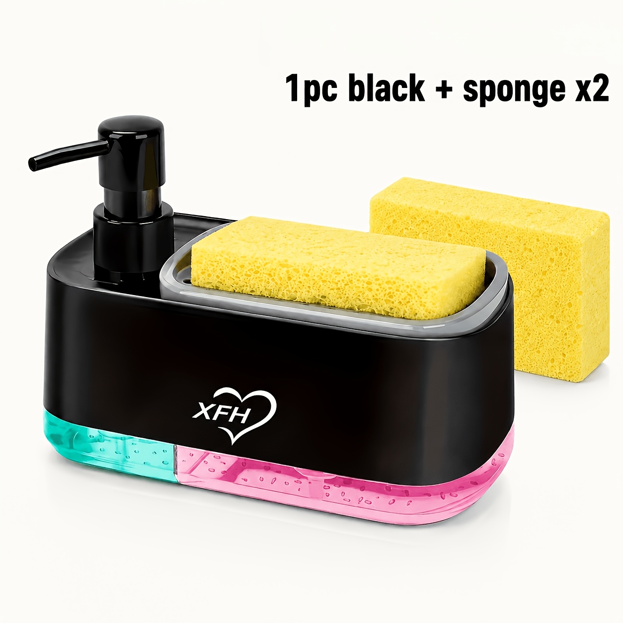 TEMU 1 Multi-functional Kitchen Soap Dispenser With 2 Sponges Included - Easy To Refill, Bpa-free, Compact Square Design, Suitable For Sink Use,
