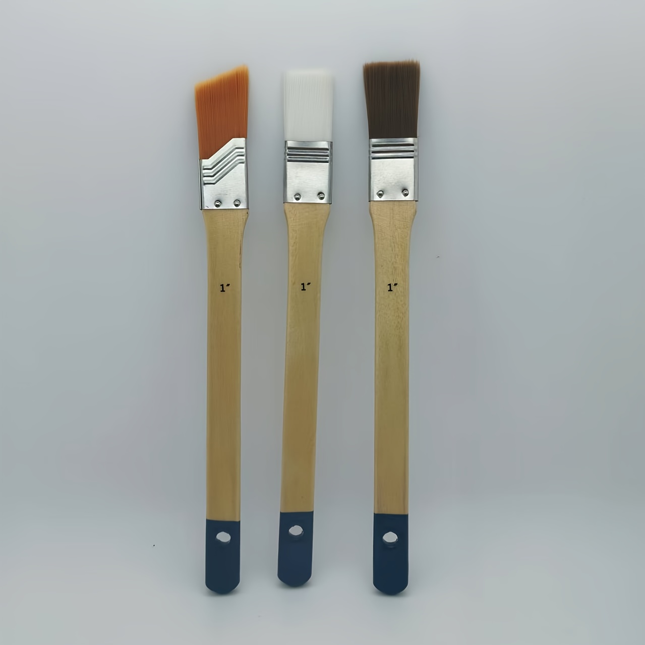 3pcs Per Set, 1" Nylon Bristles, Flat Tip, Angled Tip, Long Handle Brushes, Suitable For Oil Painting, Gouache, And Acrylic Painting
