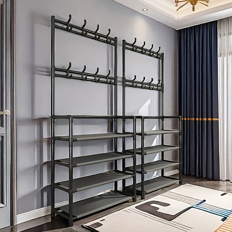 1pc Five-layer Coat Rack and Shoe Rack Combination, Coat Hangers Clothes and Hat Storage Rack | Family Recommendation-minimalist Modern Style, Durable Metal Materials, Classified Storage of Shoes and Bags | Countertops Save Space | Umbrella Storage