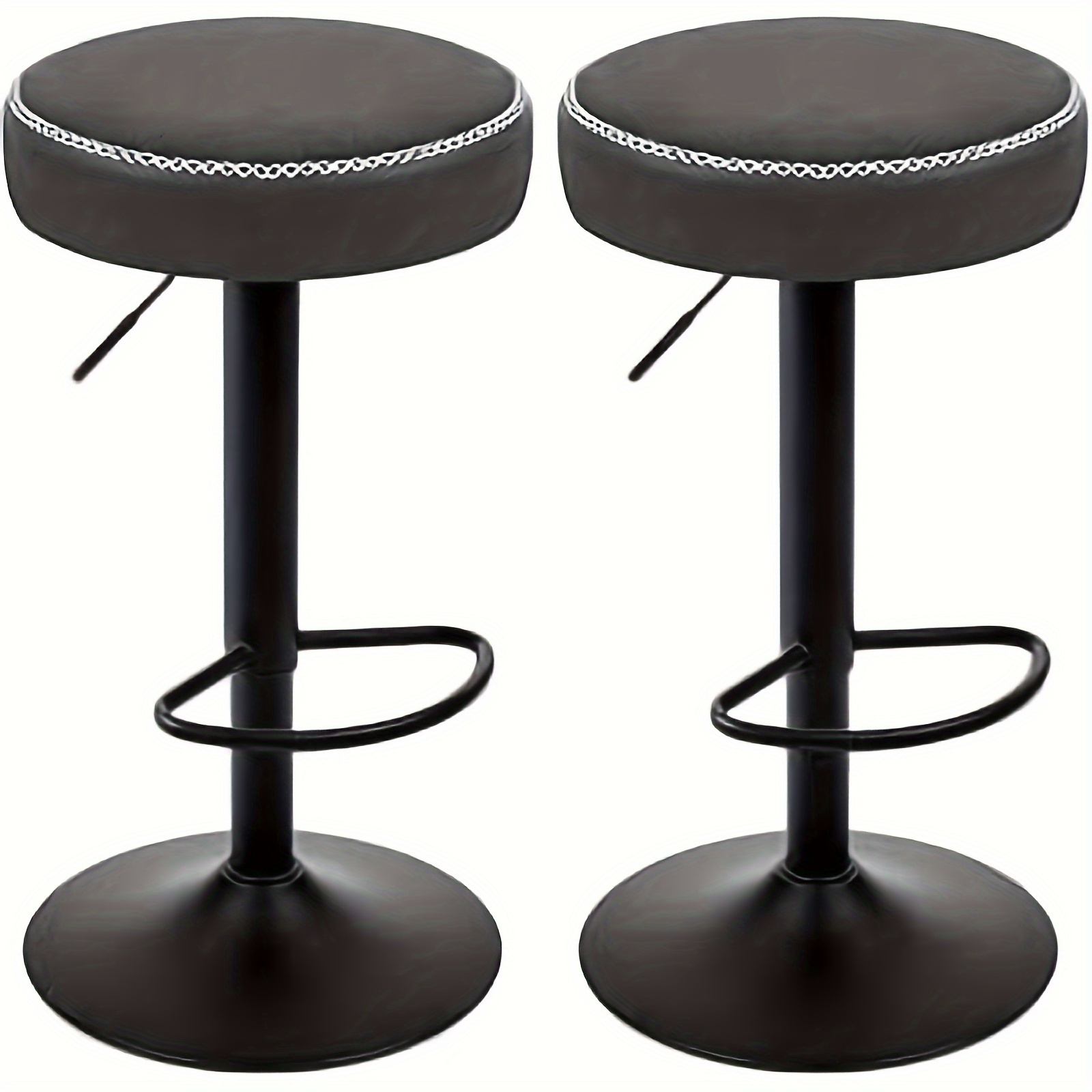 Image of 2pcs For Bar Stool Rotatable Round Stool Height Adjustable Kitchen Stool With Footrest Counter Chair With Metal Seat Counter Stool Vintage Faux Leather For Bar Kitchen