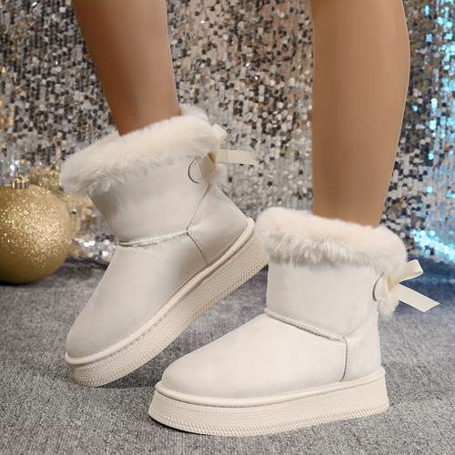 Bottes Femmes Talon Compensé Hiver - Fermeture éclair Latérale - Détails Peluche - Tige Moyenne - Classique Et Confortable