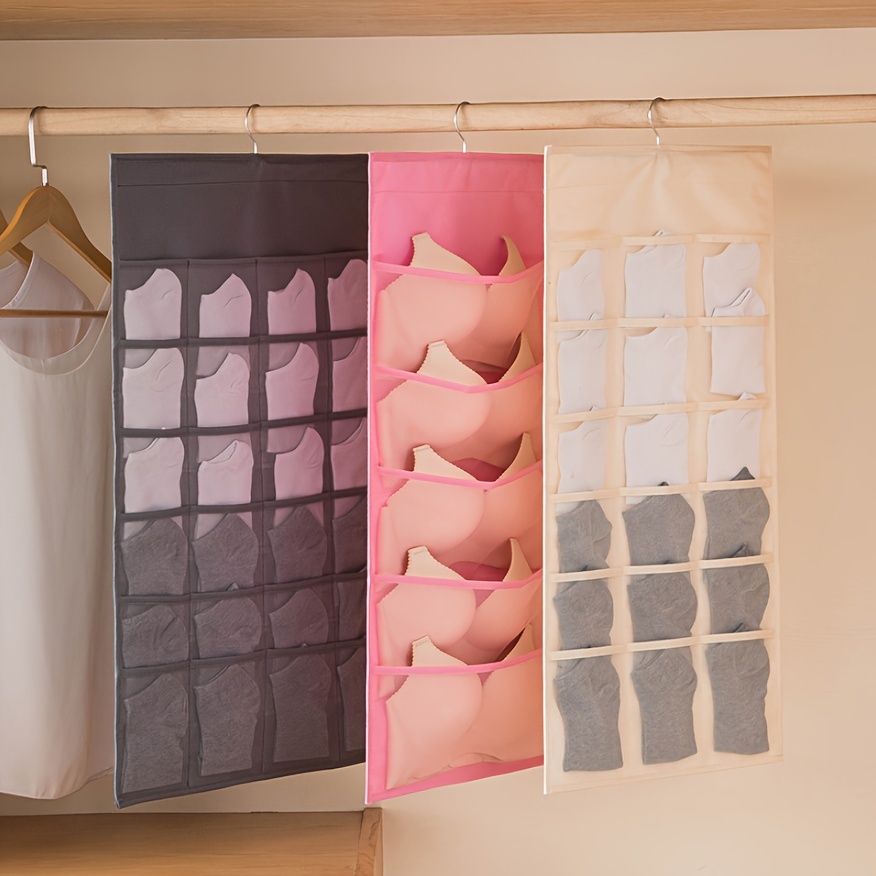 

2pcs Double Side Underwear Storage Bag, Functional Lingerie Packing Bag, Hanging Bra Socks Organizer, Multi Grids Hanging Storage Bag For Bedroom Closet Wardrobe