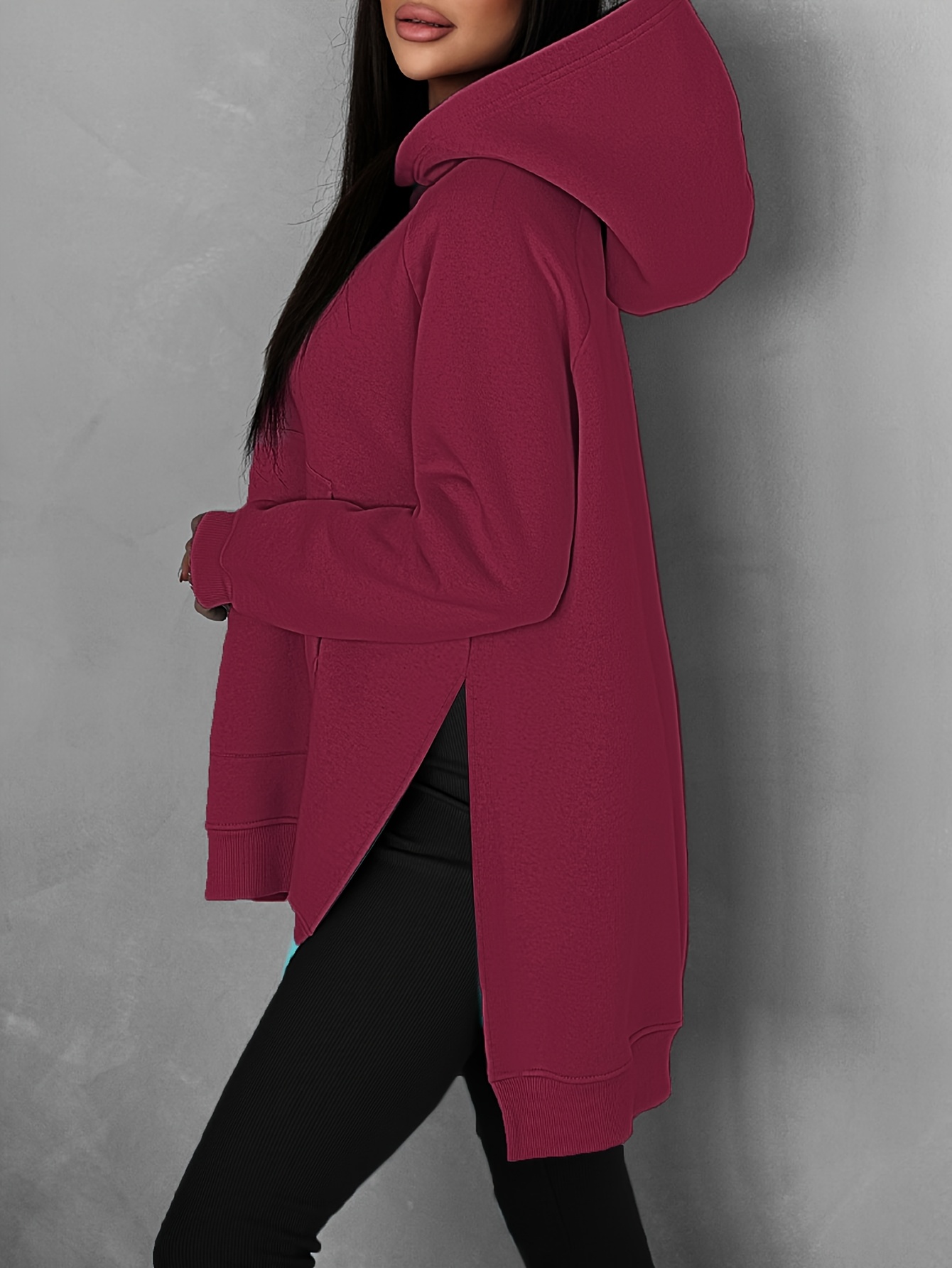 γυναικείο χουχουλιάρικο φλις μπλούζο με κουκούλα, πλαϊνό σκίσιμο & τσέπες - μακρυμάνικο casual πουλόβερ, μονόχρωμο, ζεστό & κομψό για φθινόπωρο/χειμώνα, casual φούτερ, |φλις μπλούζα με κουκούλα|φλις μπλούζα με τσέπες, μπλούζα φλις Στοιχεία είδους 6