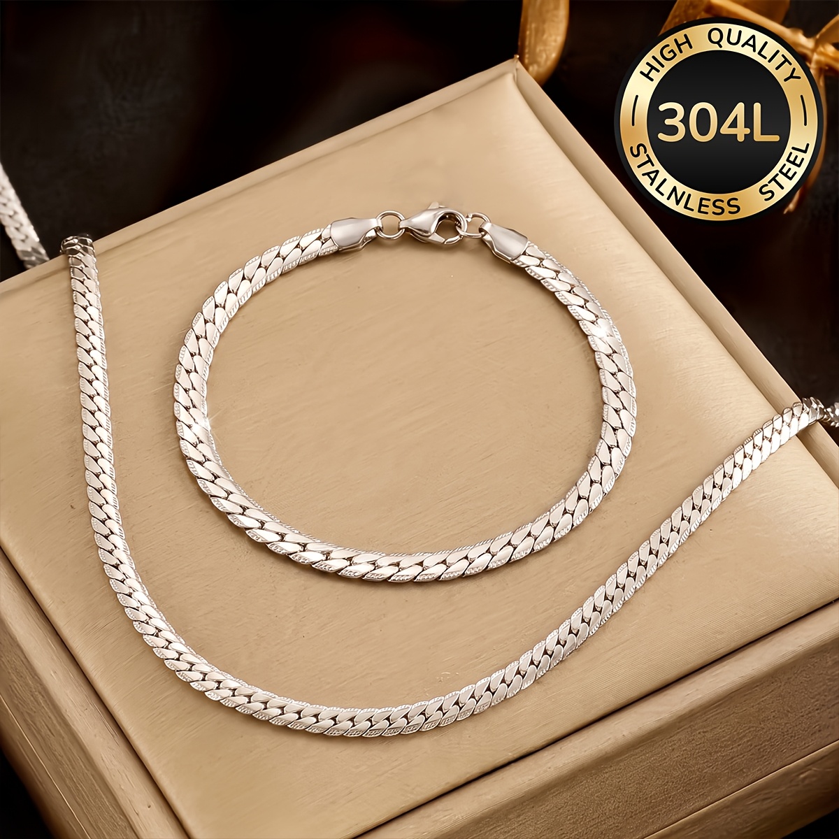 2pcs Men's Jewelry Set with Cleaning Cloth, Casual Style