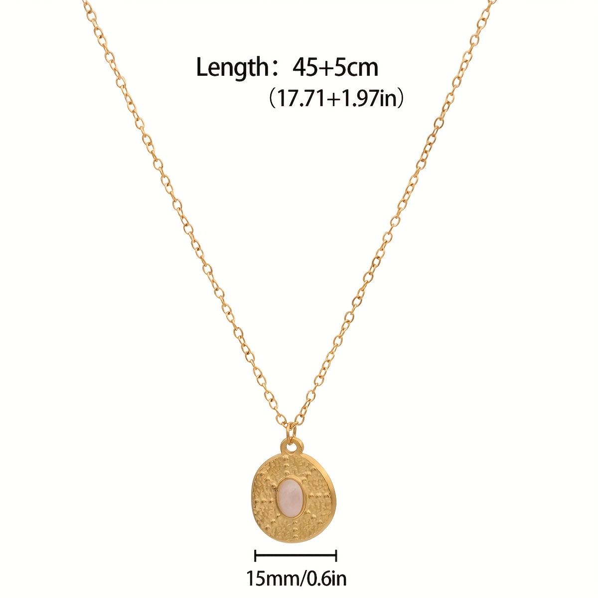 E-shop 45+5 cm Edelstahl Elegante Einfassung Rosa Naturstein Anhänger Halskette Goldenes Vintage Schmuck für Frauen Schmuck Geschenk