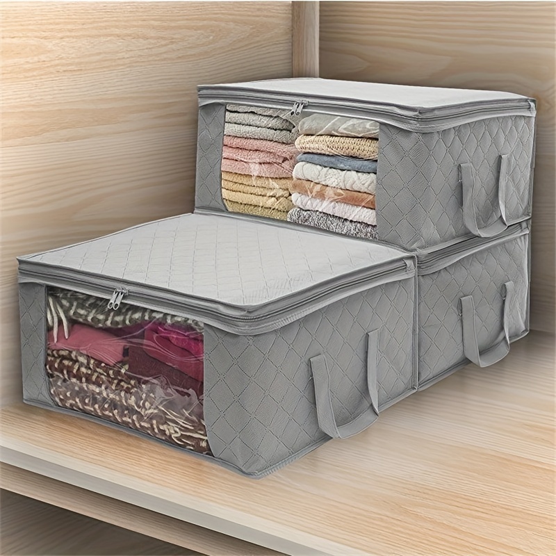 

3-6 Pack 38l Storage Clothes Organizer Storage Bags Foldable Storage Box With Large Clear Window Sturdy Handles For Closet, Dorm, Pillows, Bedding, Clothes, Stuffed Toys, Blankets