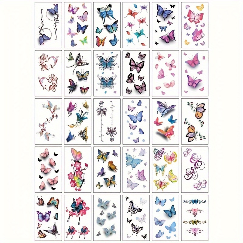 30pcs Vibrant Temporary Tattoo Set For Women & Girls - Waterproof, Long-lasting Body & Arm Designs, Realistic & Colorful Fake Tattoos With Floral Accents