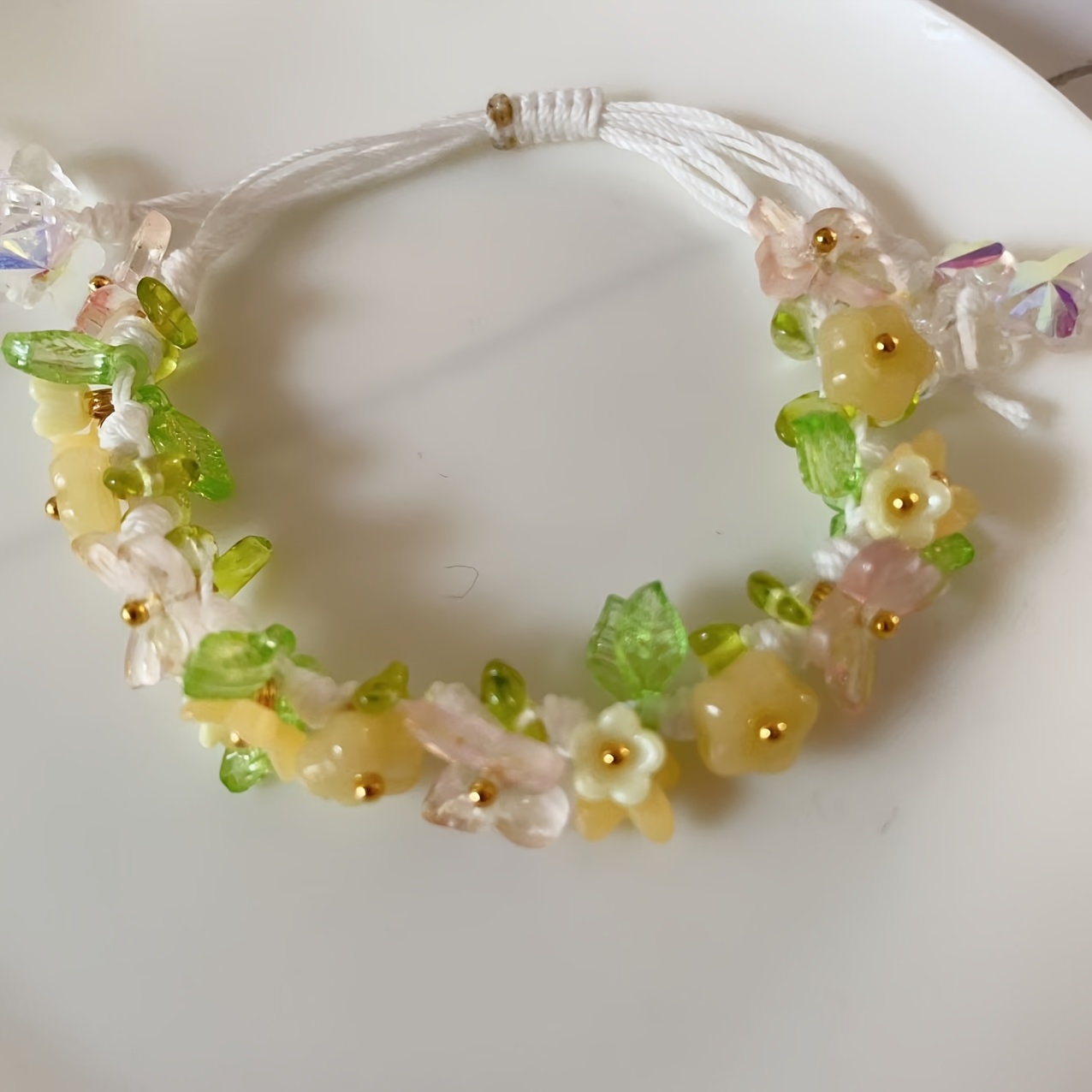 Adjustable Boho Butterfly Flower Bracelet with Pastel Flowers