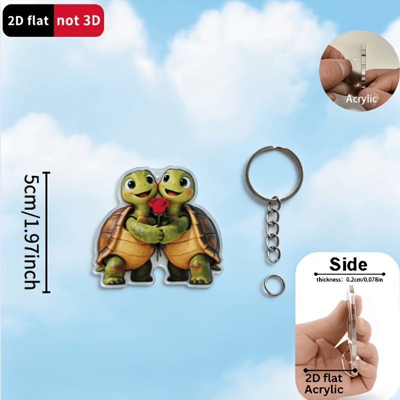 2d Flat, [2d Flat], 1pc, New Acrylic Material, Valentine's Day Couple Turtle , Novelty Keychain, Key Ring, Car Keychain, Backpack Wallet Keychain, Holiday Gift Decorative Key Pendant, 2d Flat