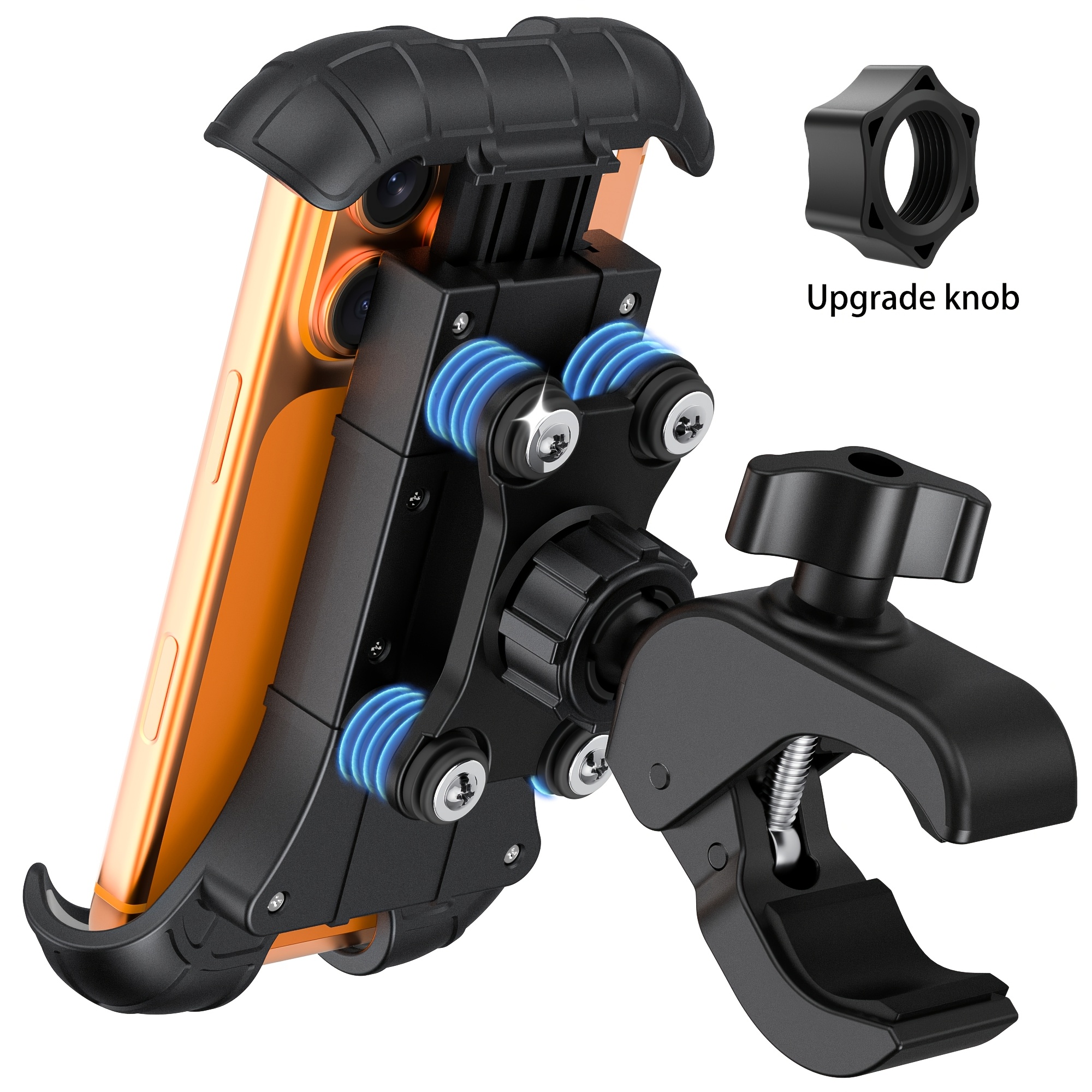 TEMU Support Téléphone Moto avec Absorption des Chocs [Clamp de Guidon Amélioré] - Support Téléphone Vélo/Moto pour Téléphones de 4.7 à 7 Pouces