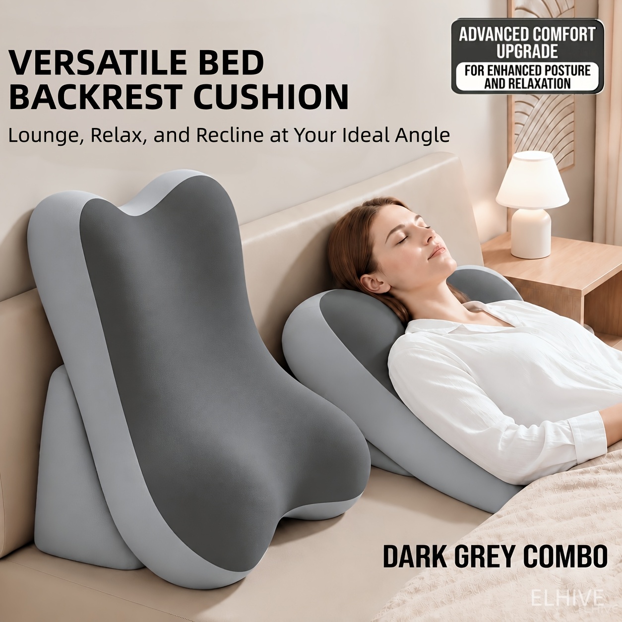 TEMU Almohada cuña ergonómica para cama, cojín de respaldo multiposición para leer y descansar en la cama, almohada para dormir abajo y leer en el