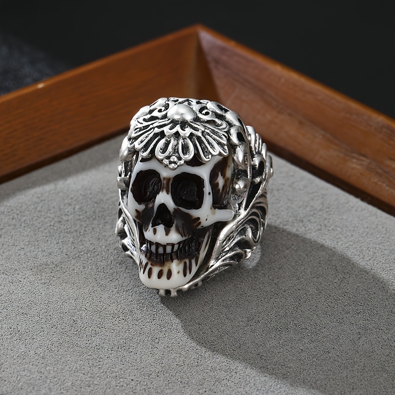 TEMU 1pc Street Punk Style Skull Shaped Ring Party Gift, Adjustable Opening Jewelry