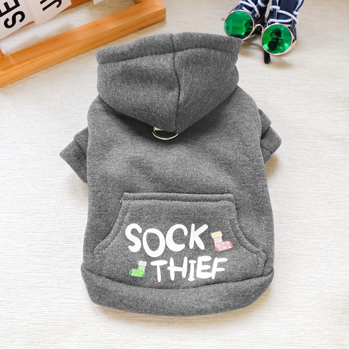 TEMU Socks Ash Pocket Sweatshirt Pet Dog Spring Autumn With Hoodie Bichon Pomeranian Small Dog Apparel