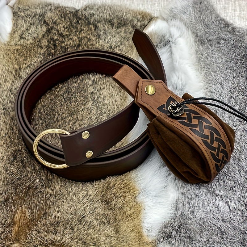 Image of 1pc/2pcs Medieval Retro Knight Belt Renaissance Faux Leather Waist Belt And Wallet Set Role-play Unisex Halloween Larp