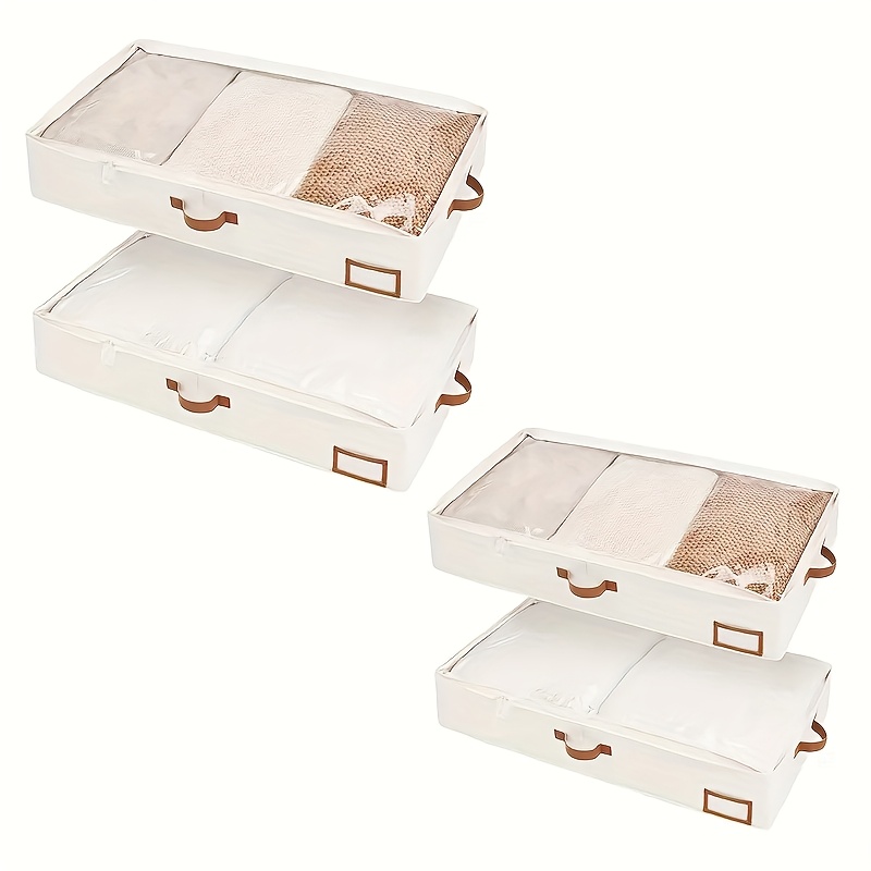 4pcs Queen Under Bed Storage Box With Window, Sturdy Handles And Zippers - Waterproof, Foldable Organizer For Clothes, Blankets And More - Ideal For Home Ideas, Under-bed Storage