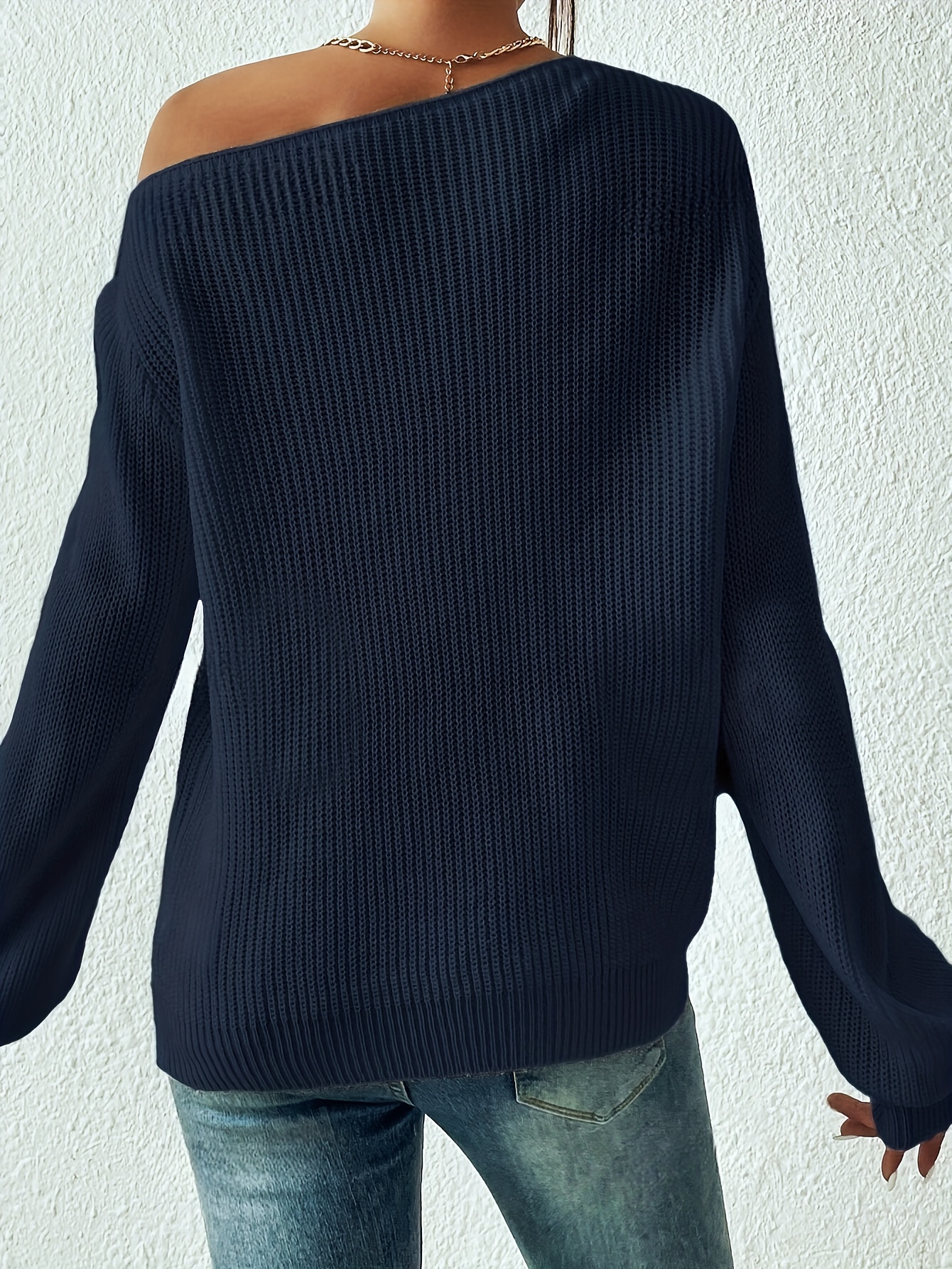 Jeans Oversize Pullover Schulterfrei Damen Schulterfrei