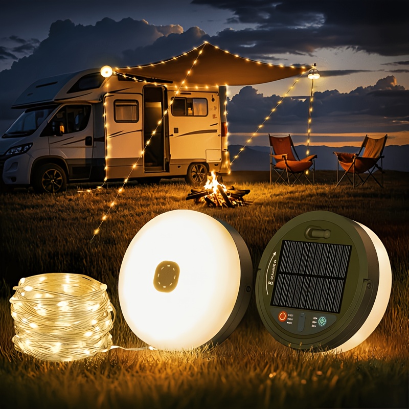 Solar Powered Camping String Lights, 33ft(10m) Fairy String Lights, 4in 1 Portable Camping Lights With 8 Lighting & 3 Timing , Hanging Tent Lanterns For Valentine's Day, Ramadan Decorations, Patio