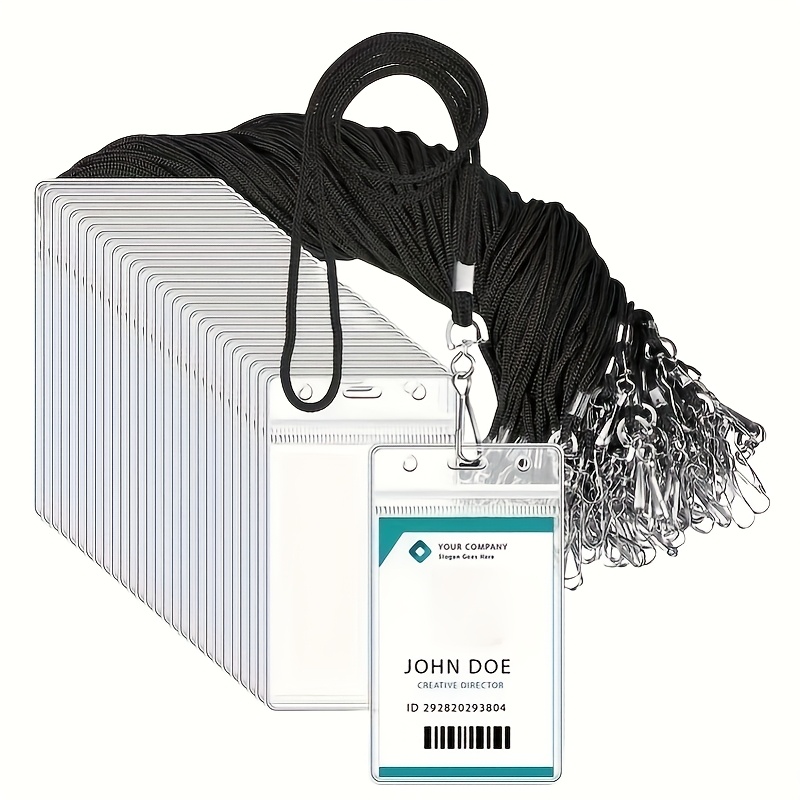 E-shop 2D 20er-Set (10 Kartenhalter + 10 Lanyards) Vertikaler ID-Namensschildhalter mit wiederverschließbarem Reißverschluss, Vertikaler Ausweis mit