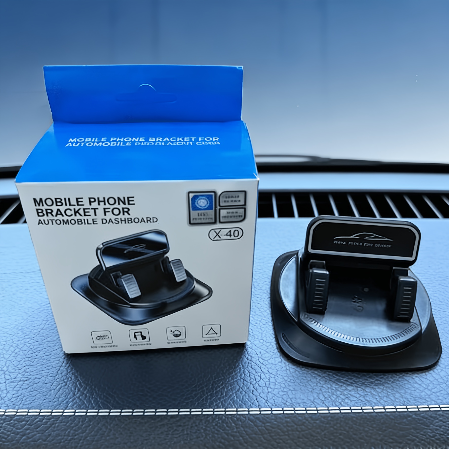 Image of 2pcs Set: 1 Rotating Bracket + 1 . The 360-degree Rotating Bracket Of Abs Material With A Non-slip Pad. Suitable For Dashboard, Car Interior, Office, And Home Use. An , Compatible With Iphone And